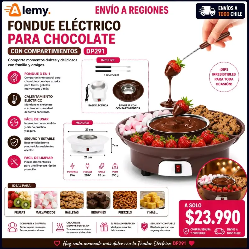 Fondue eléctrico para chocolate con compartimentos
