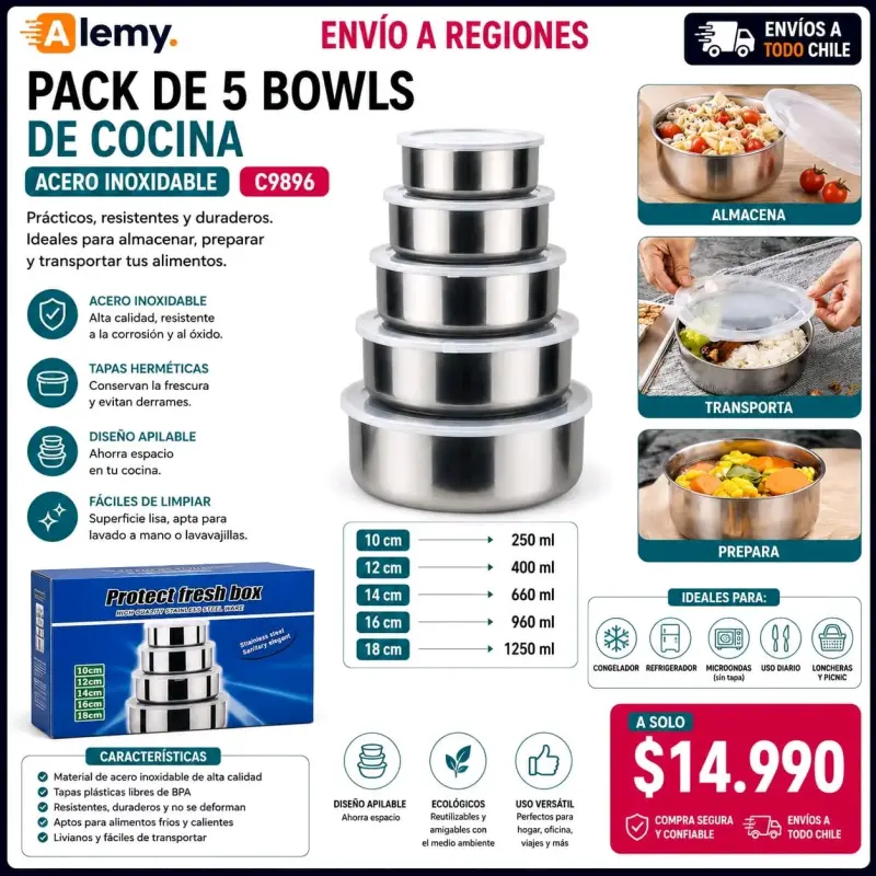 Set de 5 bowls de cocina apilables