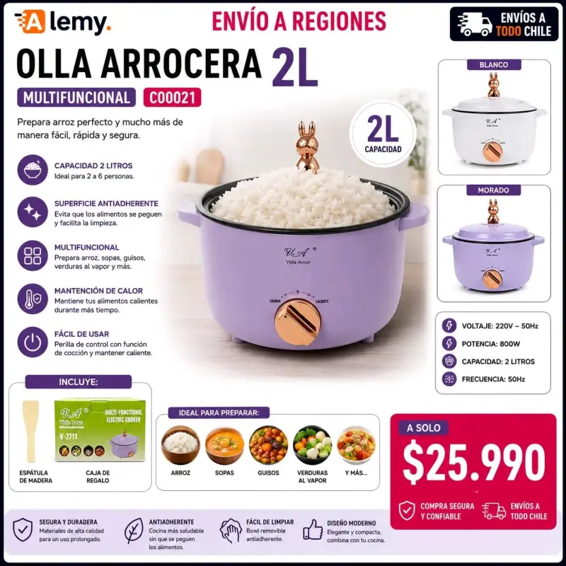 Olla arrocera multifuncional 2L Lemy