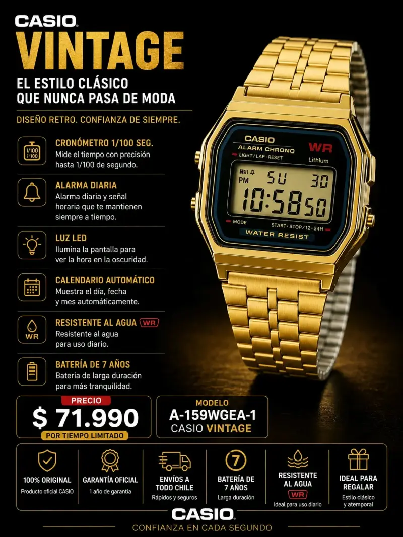 Reloj Casio Vintage A-159WGEA-1 dorado - 3