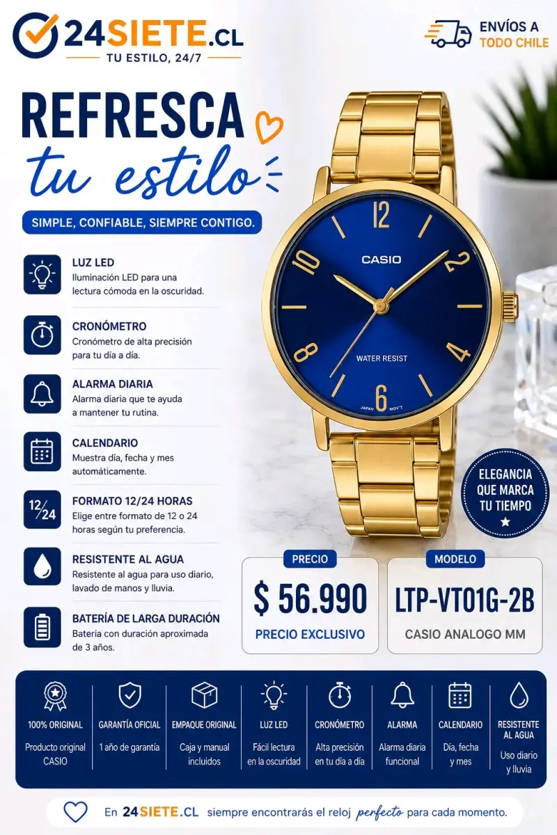 Reloj Casio análogo dorado con cronómetro - 1