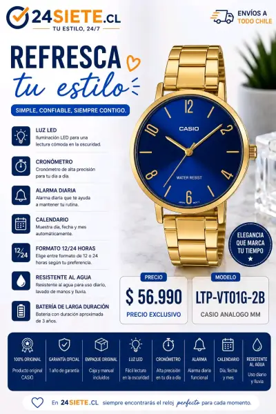 Reloj Casio análogo dorado con cronómetro - miniatura 1