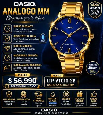 Reloj Casio análogo dorado con cronómetro - miniatura 4