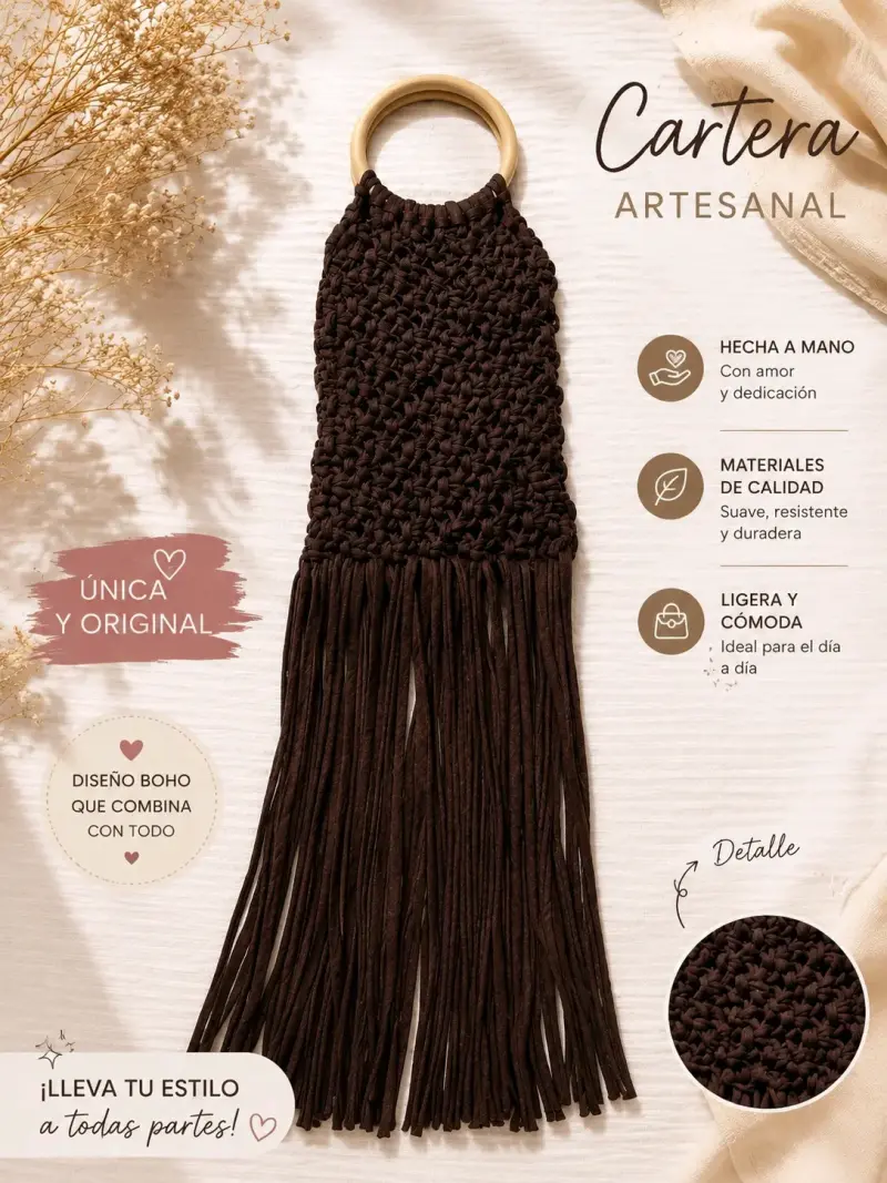 Cartera artesanal boho con flecos