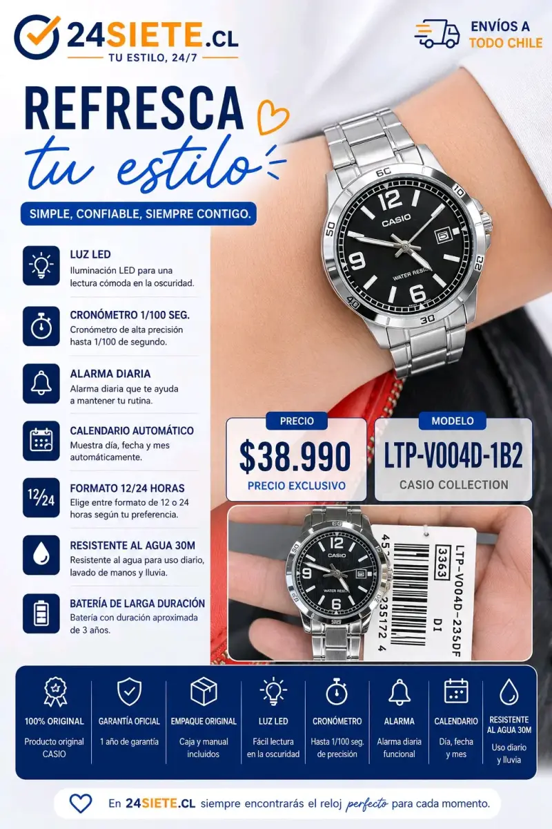 Reloj Casio LTP-V004D-1B2 resistente al agua - 1