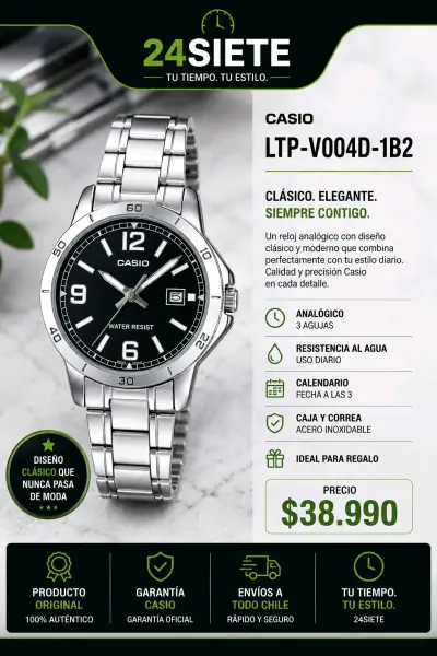 Reloj Casio LTP-V004D-1B2 resistente al agua - miniatura 2