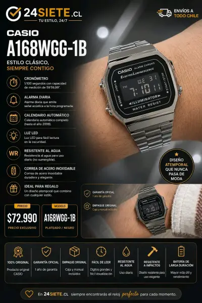 Reloj Casio A168WGG-1B clásico y resistente - miniatura 1