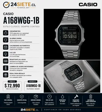 Reloj Casio A168WGG-1B clásico y resistente - miniatura 2