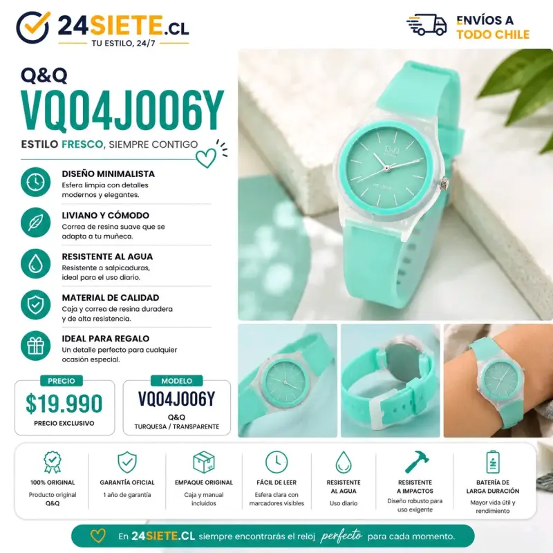 Reloj Q&Q VQ04J006Y turquesa resistente al agua - 1