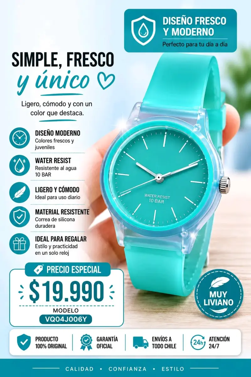 Reloj Q&Q VQ04J006Y turquesa resistente al agua - 2