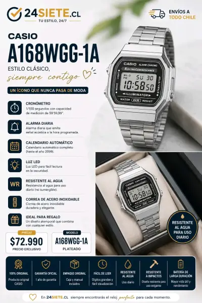 Reloj Casio A168WGG-1A clásico y resistente - miniatura 1