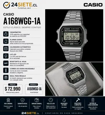 Reloj Casio A168WGG-1A clásico y resistente - miniatura 2