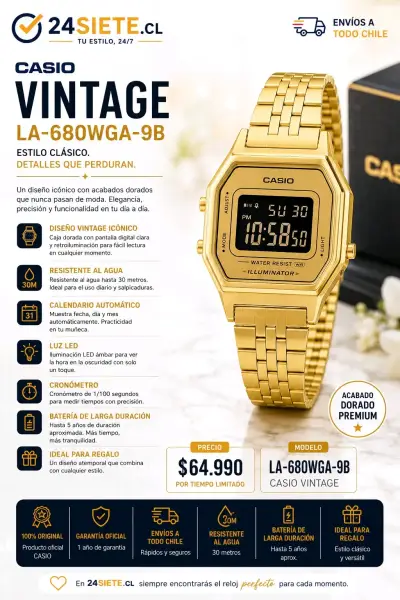 Reloj Casio Vintage LA-680WGA-9B Dorado - miniatura 1