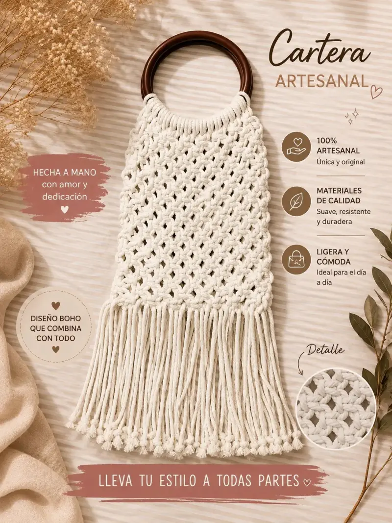 Cartera artesanal boho con flecos