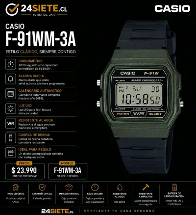 Reloj Casio F-91WM-3A clásico y resistente - miniatura 2