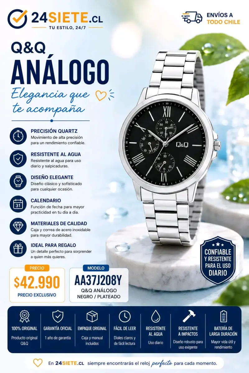 Reloj análogo Q&Q negro y plateado - 1