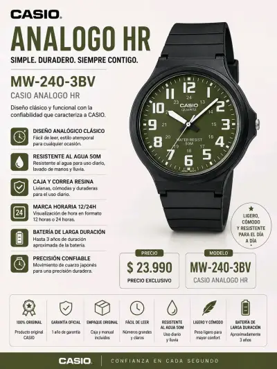 Reloj Casio Analógico Resistente al Agua - miniatura 3