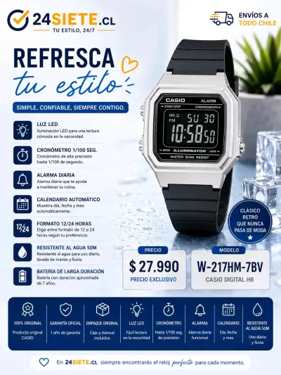 Reloj Casio Digital HR W-217HM-7BV resistente al agua - miniatura 1