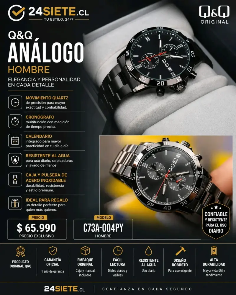 Reloj analógico Q&Q para hombre resistente al agua - 1