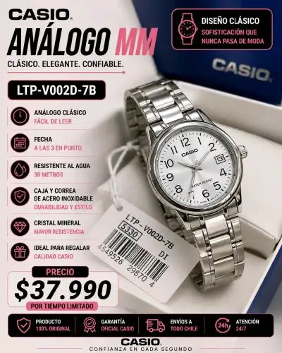 Reloj análogo Casio LTP-V002D-7B acero inoxidable - miniatura 1