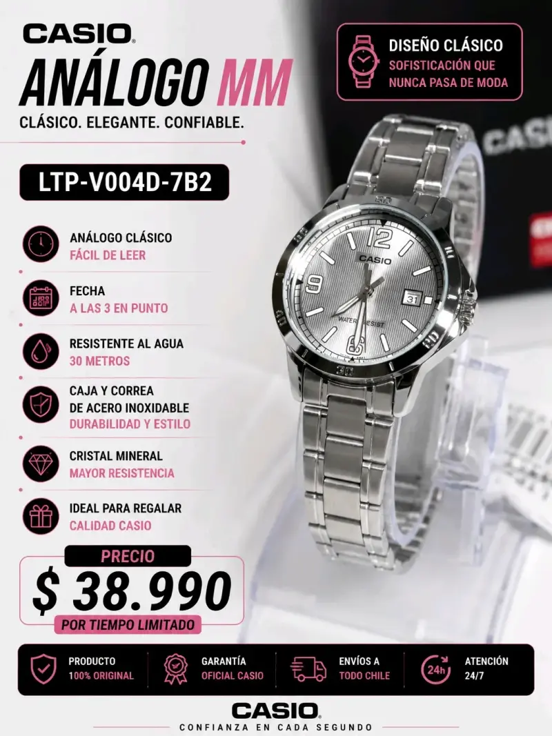 Reloj análogo Casio LTP-V004D-7B2 resistente al agua - 1