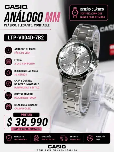 Reloj análogo Casio LTP-V004D-7B2 resistente al agua - miniatura 1
