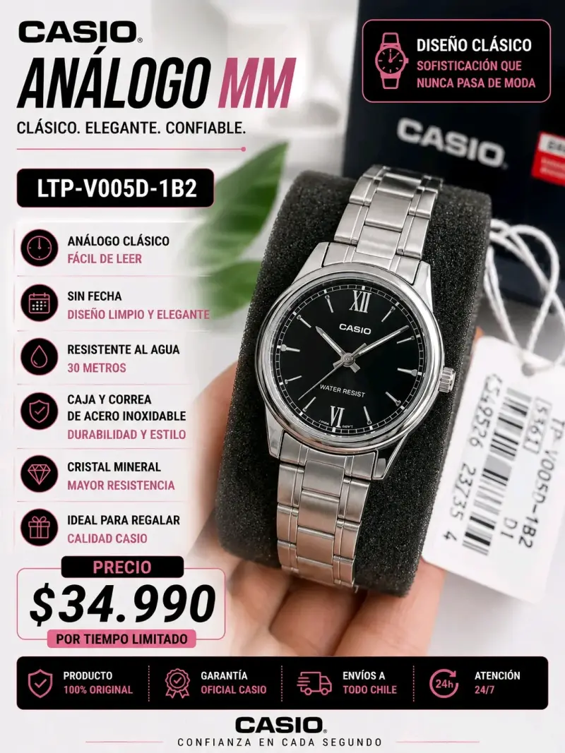 Reloj análogo Casio LTP-V005D-1B2 elegante - 1