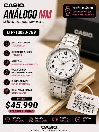 Reloj análogo Casio LTP-1303D-7BV acero inoxidable - miniatura 1