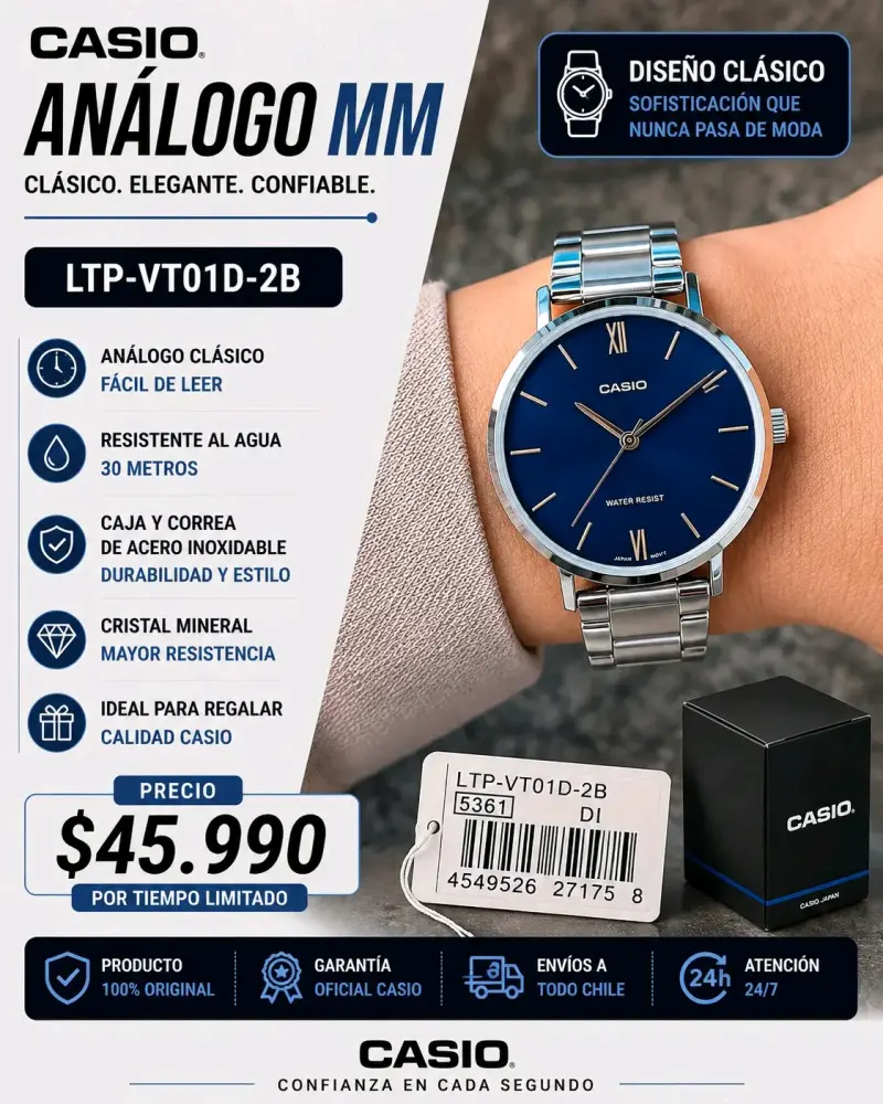 Reloj análogo Casio LTP-VT01D-2B azul - 1