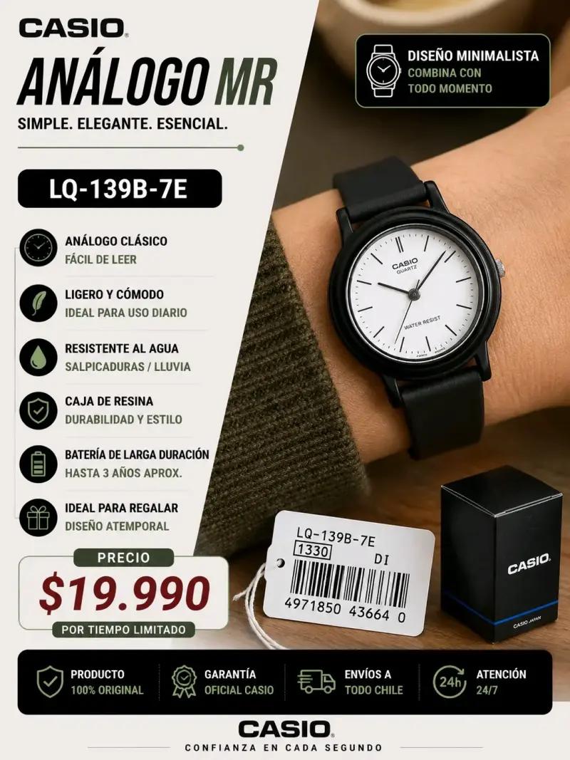Reloj análogo Casio LQ-139B-7E clásico - 1