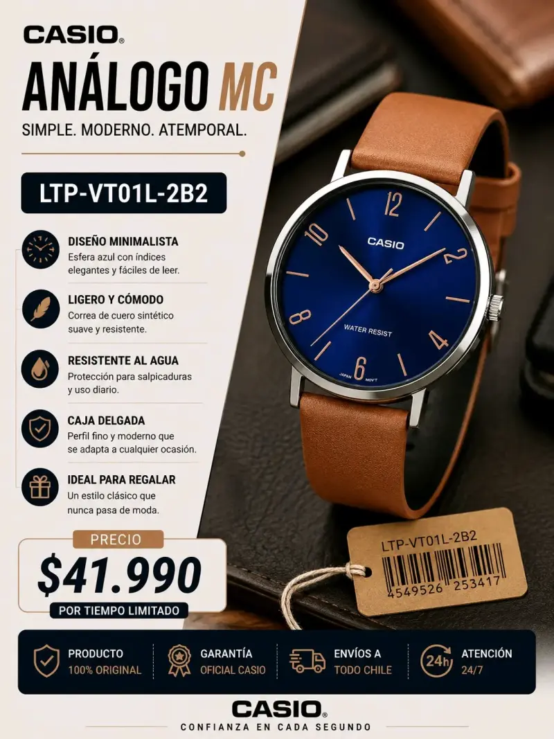Reloj análogo Casio azul y cuero sintético - 1