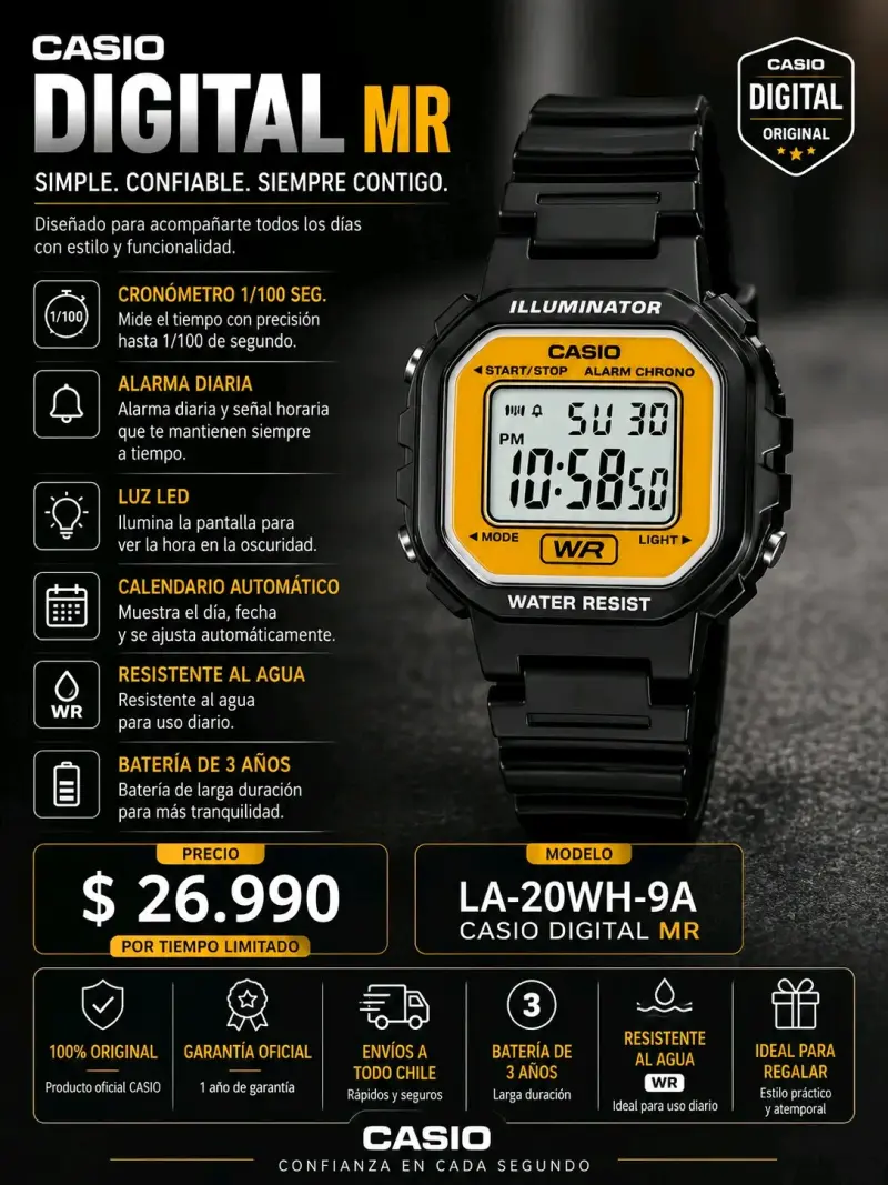 Reloj Casio Digital MR resistente al agua