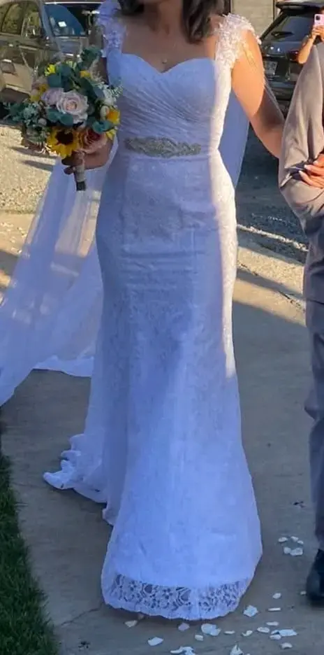 Vestido de novia encaje blanco con cinturón - 2