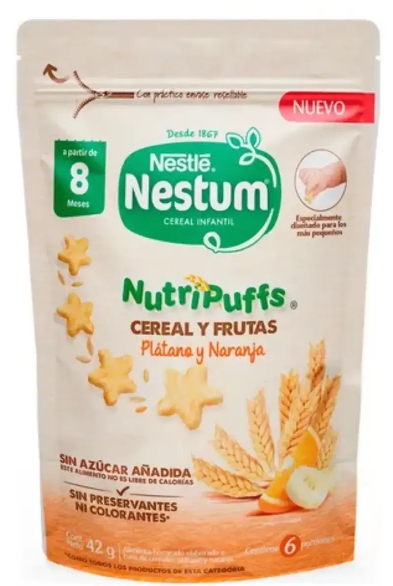 Cereal infantil Nestum NutriPuffs plátano y naran