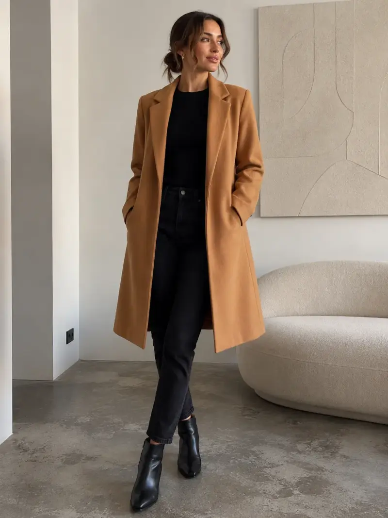 Abrigo de paño camel Zara mujer elegante - 2