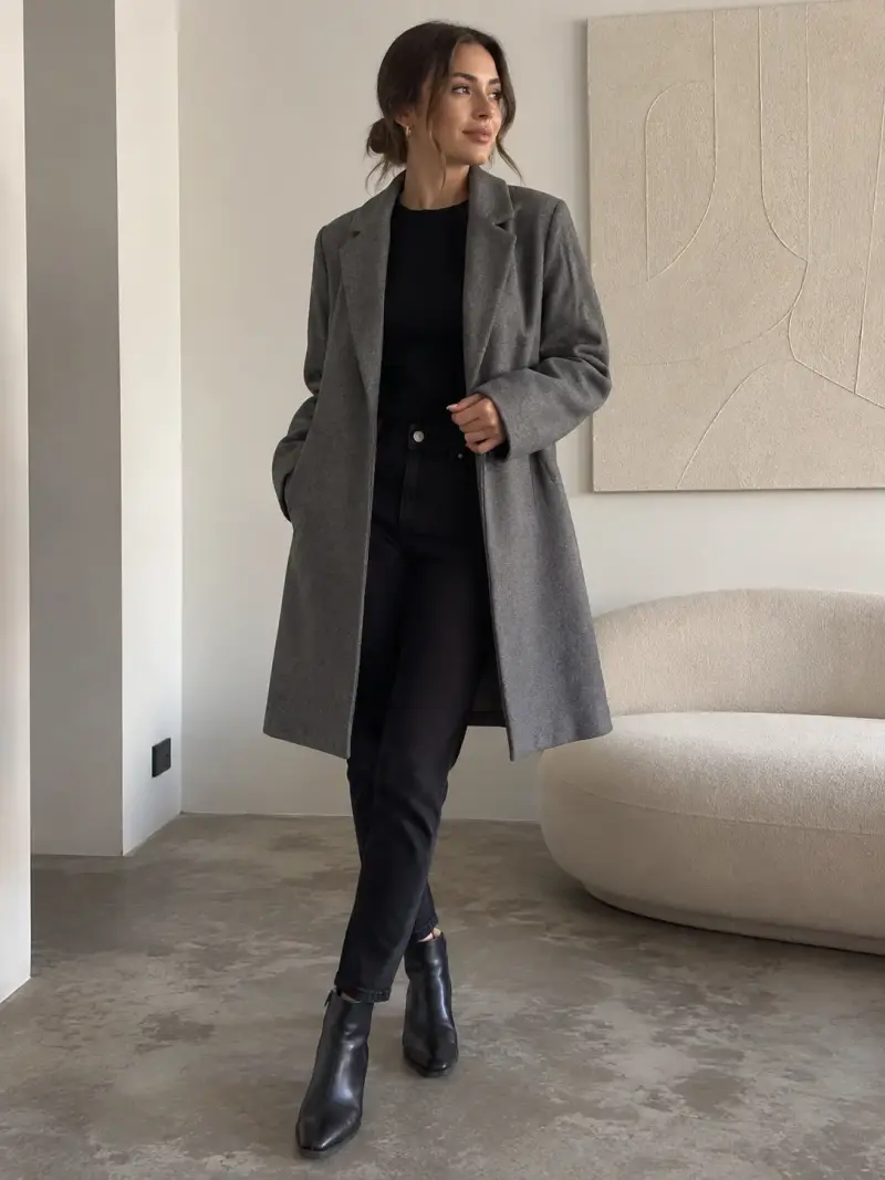 Abrigo de paño gris Zara de lana elegante - 2