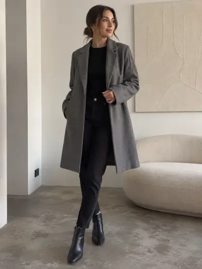 Abrigo de paño gris Zara de lana elegante - miniatura 2