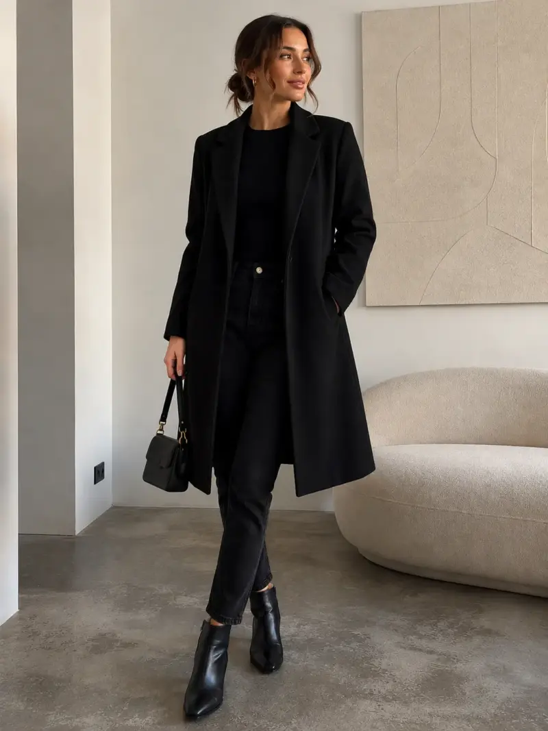 Abrigo de paño Zara negro elegante para mujer - 2