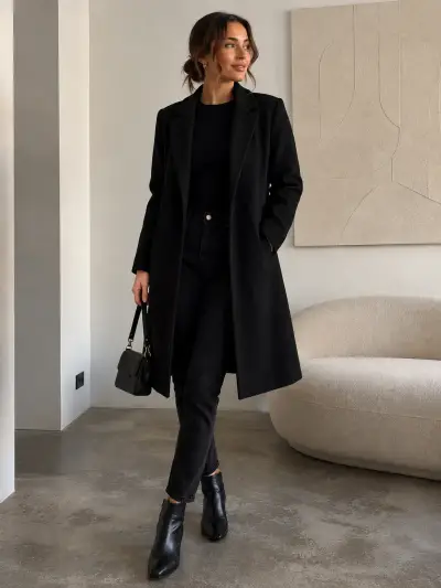 Abrigo de paño Zara  negro elegante para mujer - miniatura 2