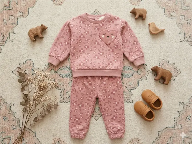 Conjunto de ropa infantil rosado con estampado