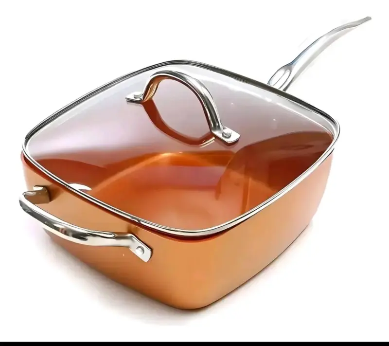 Sartén cuadrado con tapa de vidrio cobre - 3