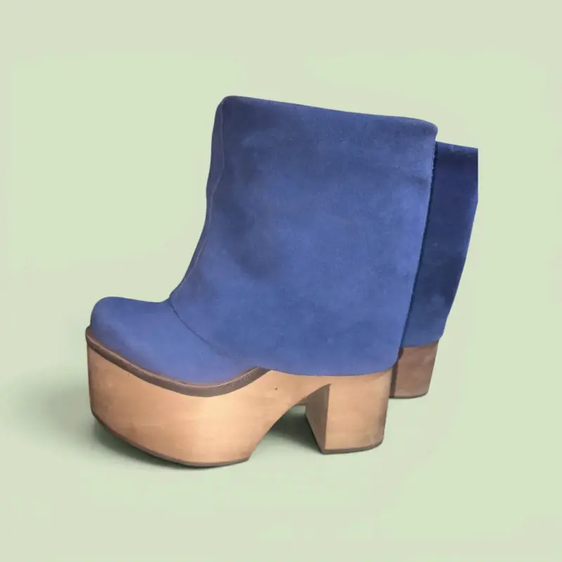 Botines de plataforma azul de cuero gamuza - 1
