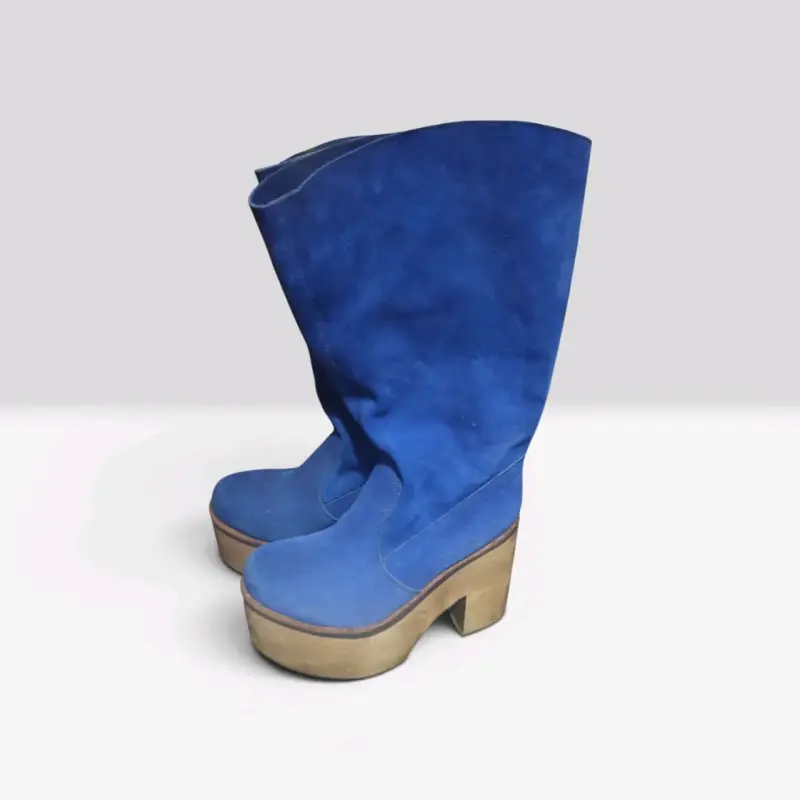 Botines de plataforma azul de cuero gamuza - 3
