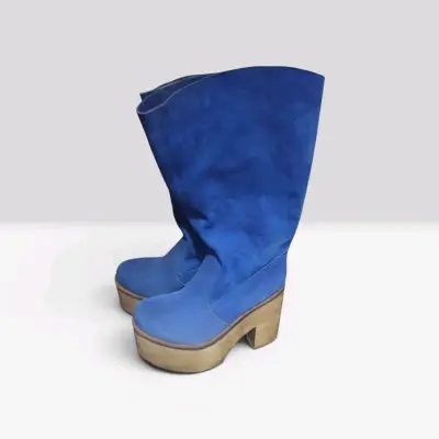 Botines de plataforma azul de cuero gamuza - miniatura 3