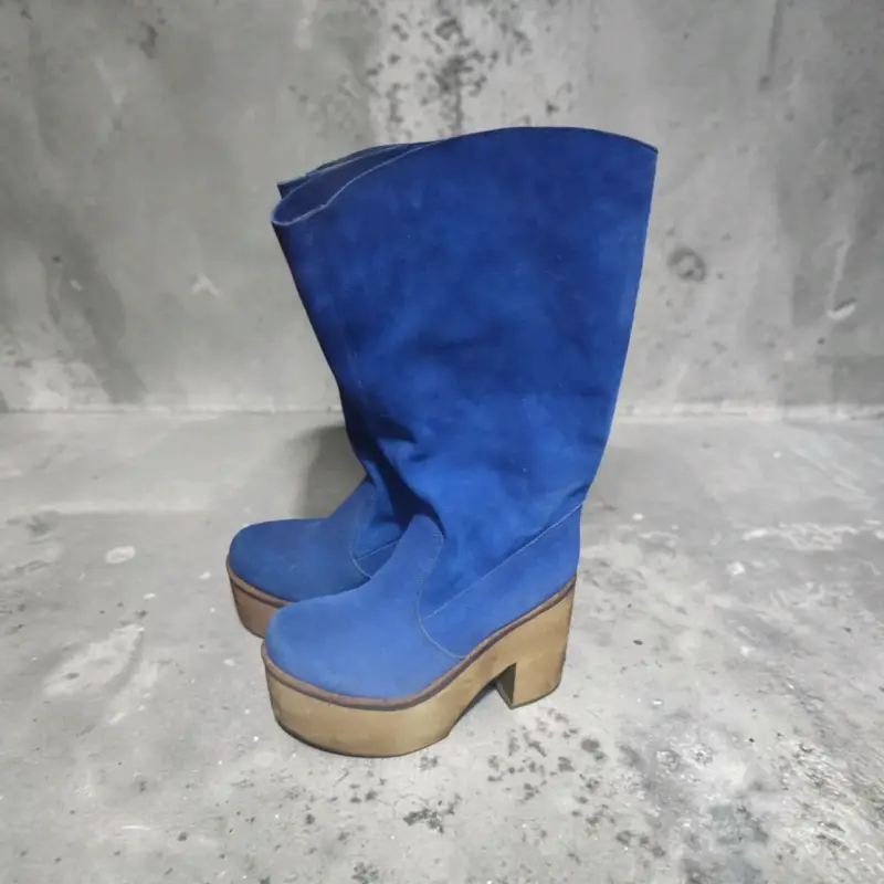 Botines de plataforma azul de cuero gamuza - 5
