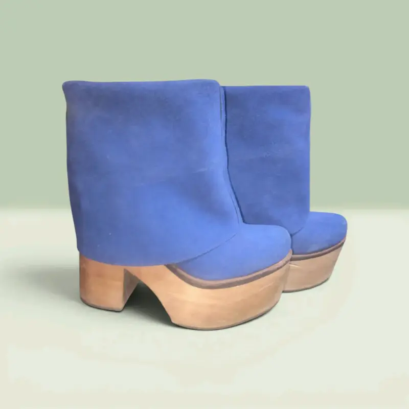 Botines de plataforma azul de cuero gamuza - 6