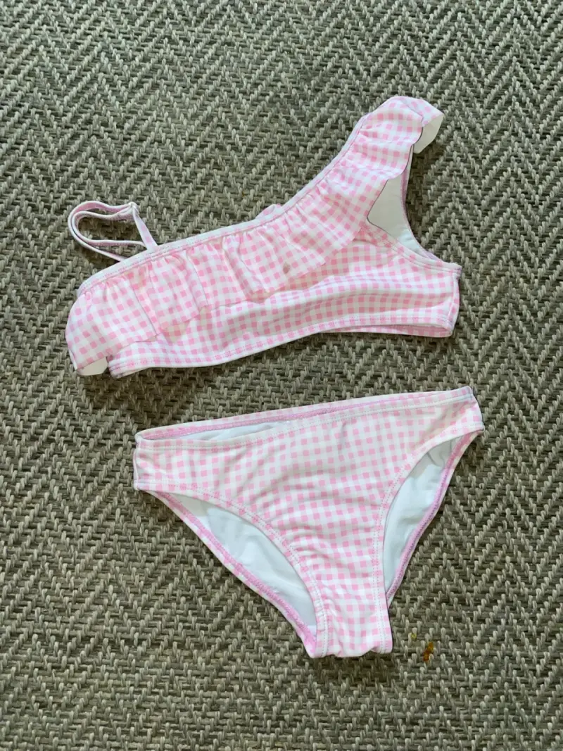Bikini de cuadros rosados para mujer talla 6 - 1