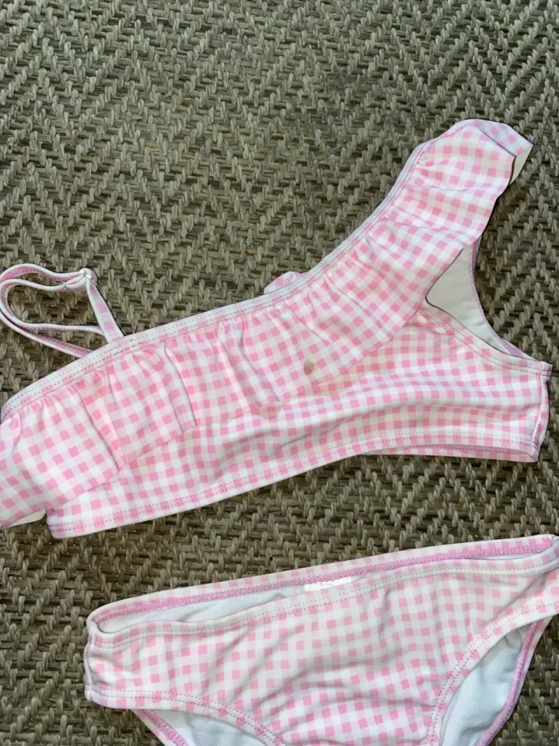 Bikini de cuadros rosados para mujer talla 6 - 2