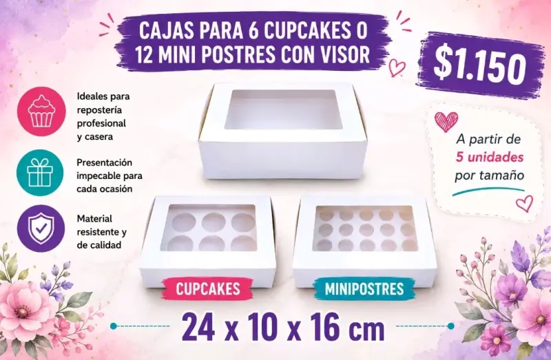 Cajas para cupcakes con visor 24x10x16 cm