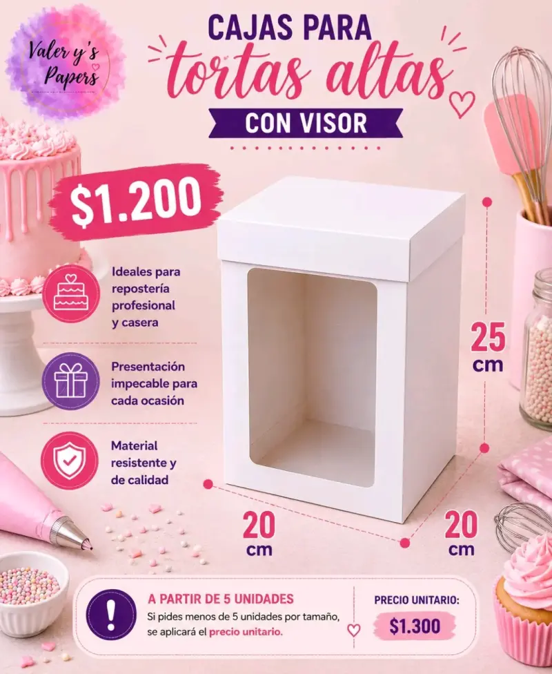 Caja para tortas altas con visor 25x20 cm